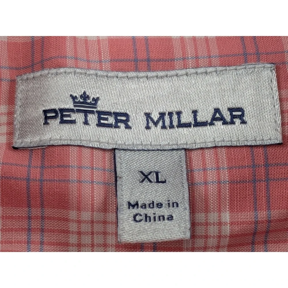 Peter Millar Mens XL Pink Plaid Cotton Stretch Button Down Shirt Long Sleeve